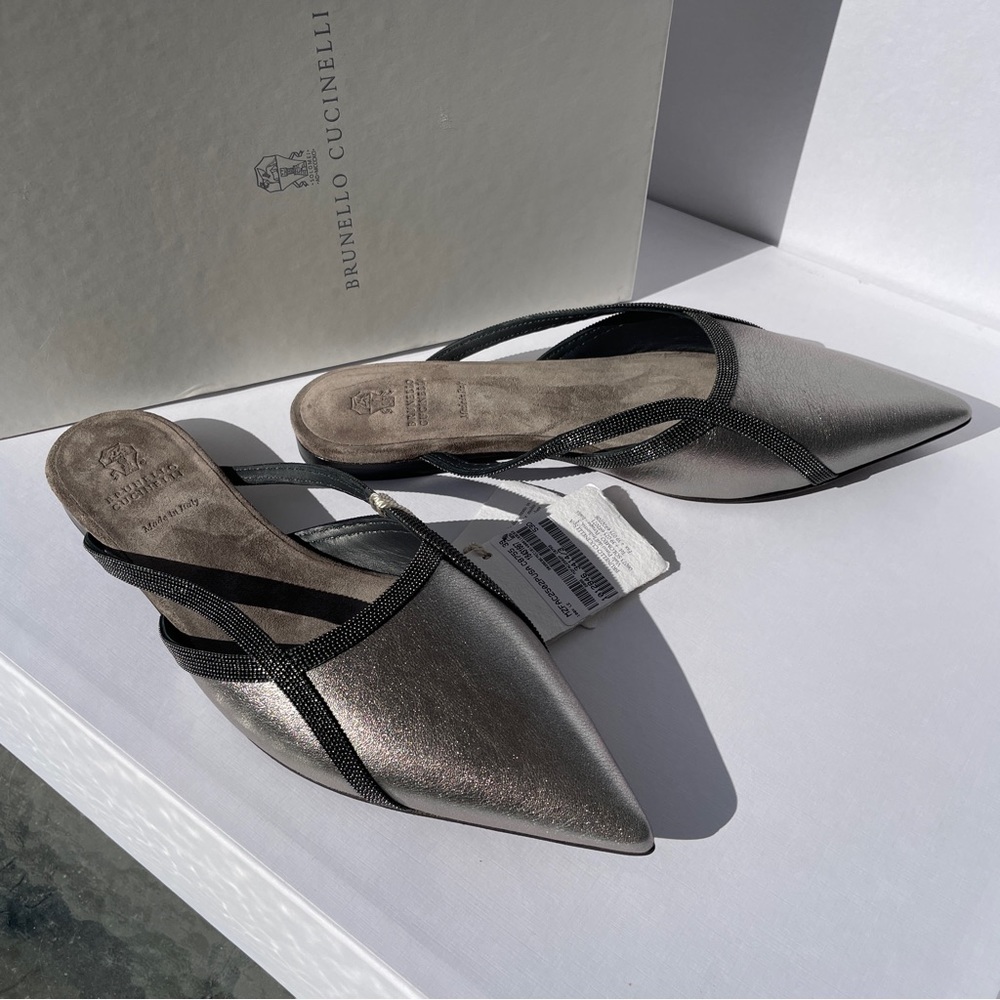 Brunello Cucinelli Monili Metallic Leather Mules - Picture 5 of 8